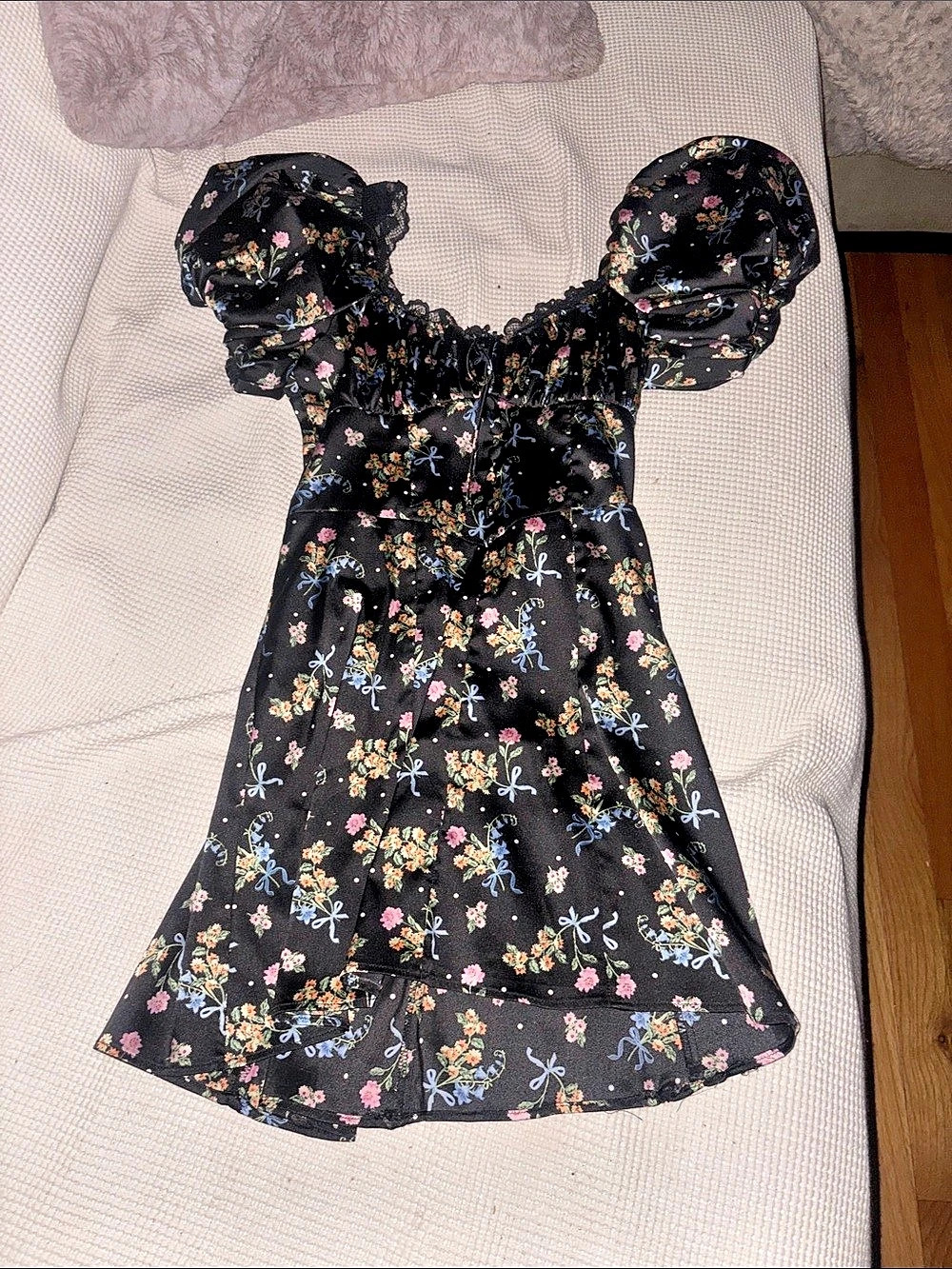 For Love of Lemons Floral Puff Sleeve Mini Dress Size XS NWOT